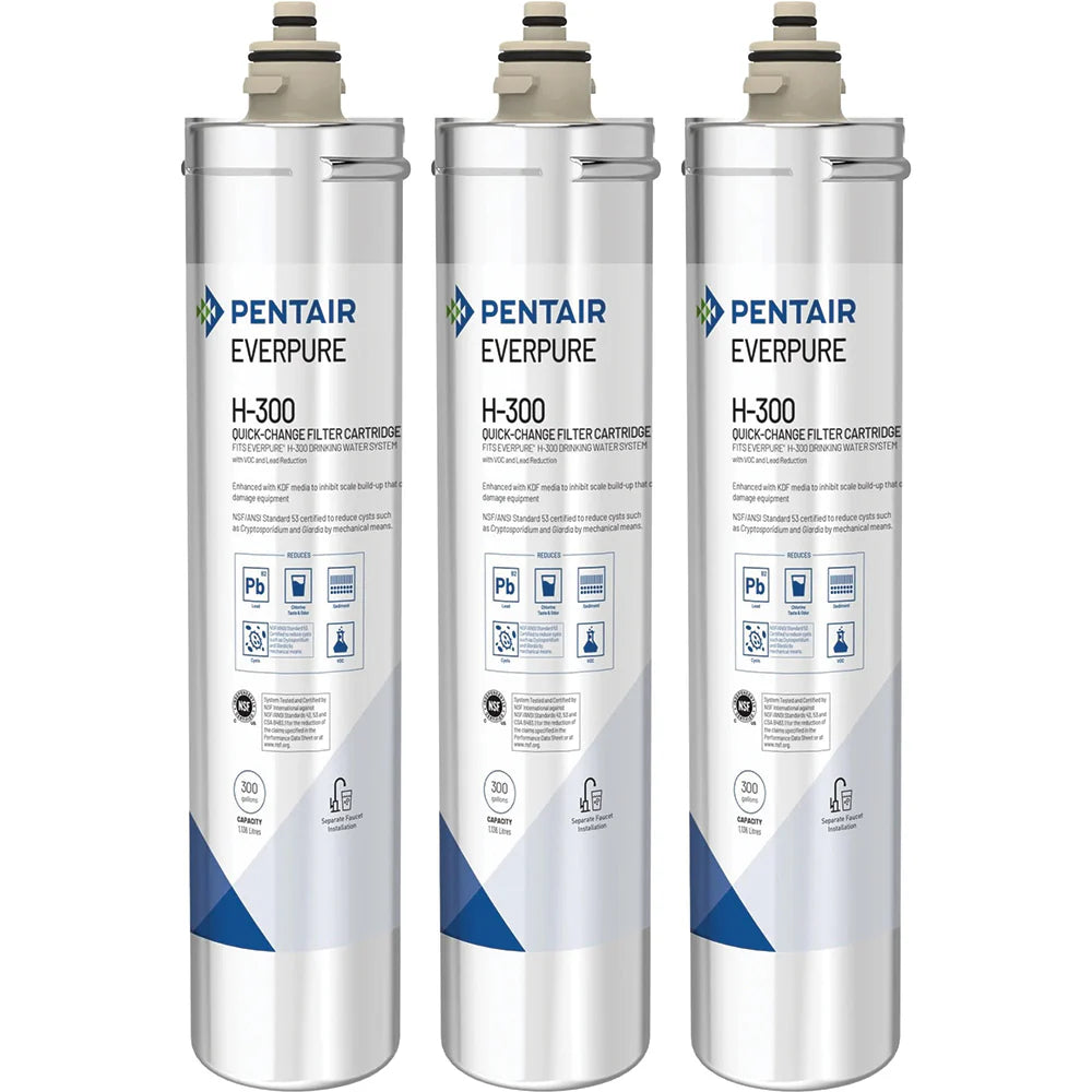 Pentair Everpure H-300 Quick-Change Water Filter Cartridge, 0.5 Micron, 300 Gallon, Lead Reduction